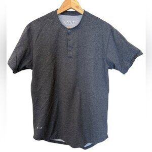 BYLT Shirt Henley Drop Cut Lux Mens Dark Gray Size Medium Short Sleeve Stretch